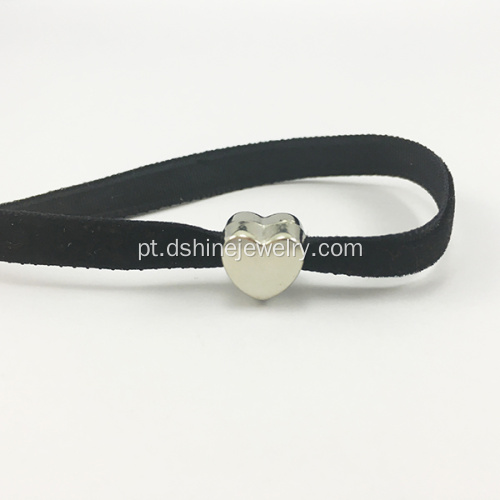 Fine Velvet Ribbon Choker Silver Love Pingente Colar